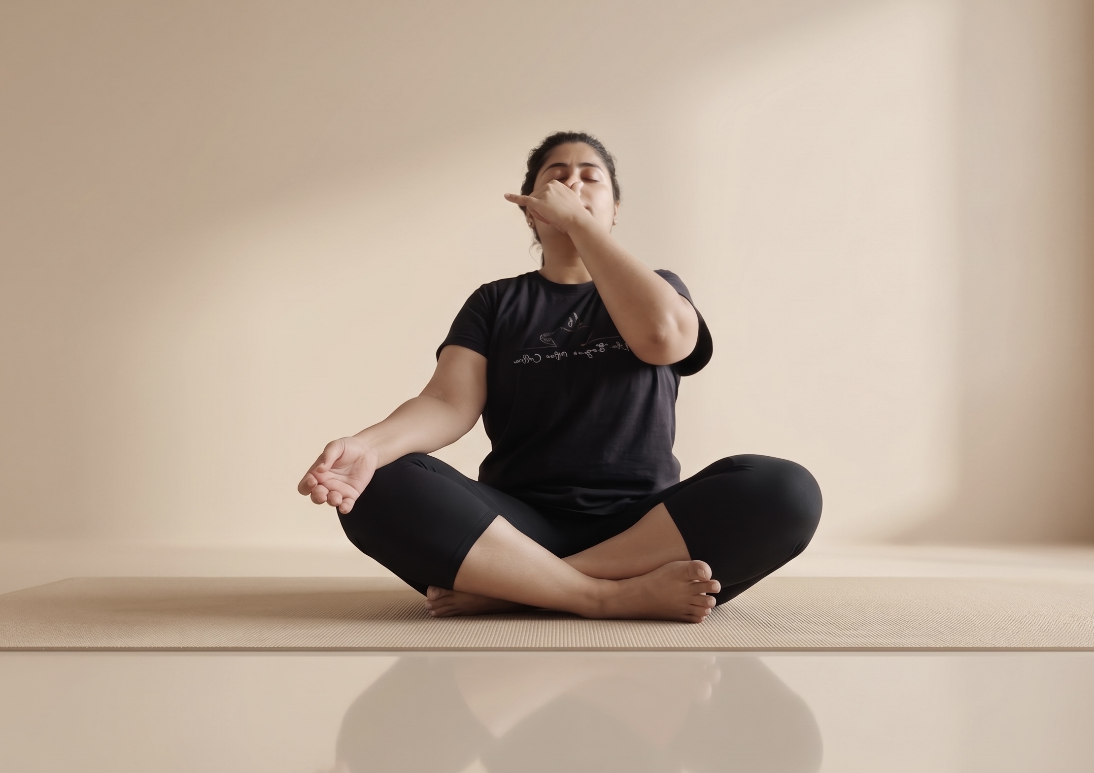 Woman performing yoga breathing exercise